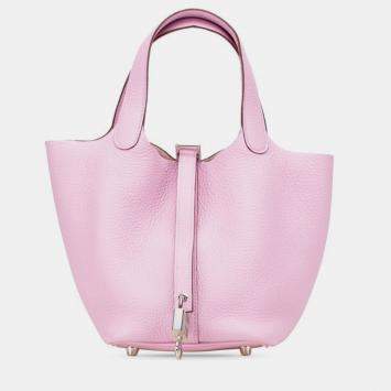 Pre Owned Hermes Picotin Lock 18 Mauve Sylvestre And Pink Taurillon Clemence Leather Handbag 