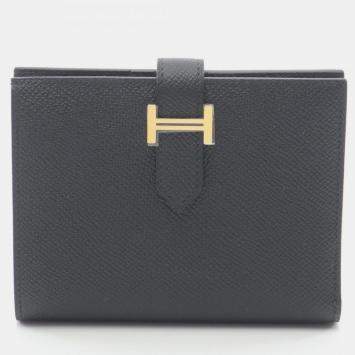 Pre Owned Hermes Bearn Compact Bifold Wallet Leather Epsom  Black