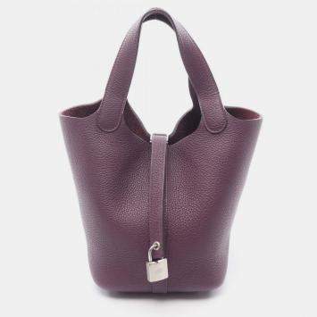 Pre Owned Hermes Picotin Lock 18 Handbag Leather Taurillon Maurice  Purple