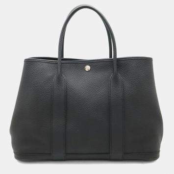 Pre Owned Hermes Garden PM Black Negonda Leather Bag  