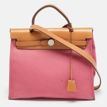 Pre Owned Hermes Herbag Zip 31 Tosca/Natural Canvas and Leather Bag