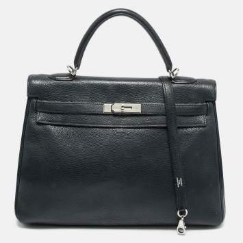 Pre Owned Hermes Palladium Finish Kelly Retourne 35 Black Togo Leather Bag