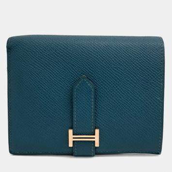 Pre Owned Hermes Green Leather Bean Half Wallet