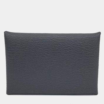 مملوكة مسبقًا Hermes Black Leather Calvi Card Holder