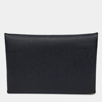 مملوكة مسبقًا Hermes Black Leather Calvi Card Holder
