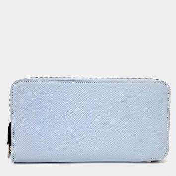 Pre Owned Hermes Blue Leather Silky Long Wallet