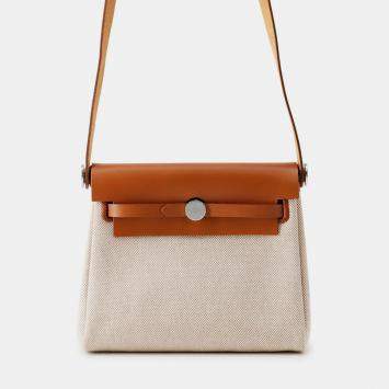 Pre Owned Hermes Herbag Zip Fove Toile H Vache Hunter Leather Size Mini