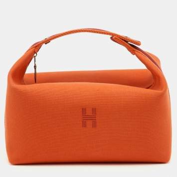 مملوكة مسبقًا Hermes Orange Feu Canvas Large Bride-a-Brac Pouch