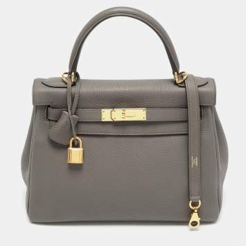 Pre Owned  Hermès Kelly Retourne 28 Gold Finish Etain Togo Leather Bag