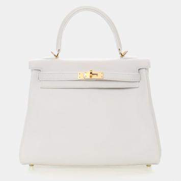 Pre Owned Hermes  Kelly 25 White Swift Bag