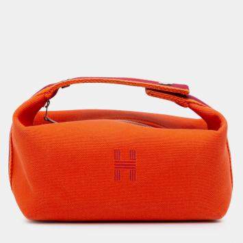 Pre Owned Hermes Orange Red Small Toile Bride A Brac Case