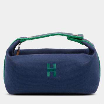 Pre Owned Hermes Blue/Green Small Toile Bride-A-Brac Case