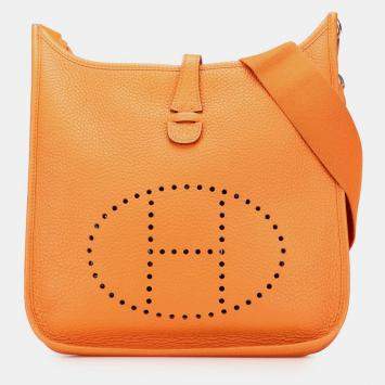Pre Owned Hermes Orange Clemence Evelyne III PM