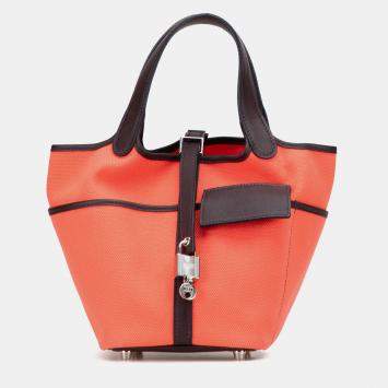 Pre Owned Hermes Rose Texas, Rouge Sellier Toile Goeland and Swift Cargo Picotin Lock 18