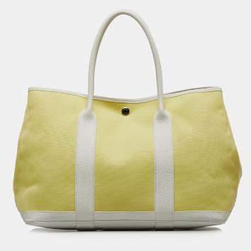 Pre Owned Hermes White Yellow Toile and Negonda Garden Party 36