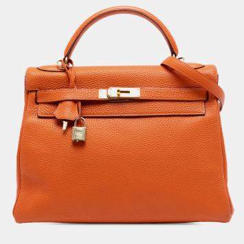 Pre Owned Hermes Orange Clemence Kelly II Retourne 32