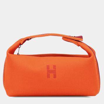 Pre Owned Hermes Orange Red Small Toile Bride A Brac Case