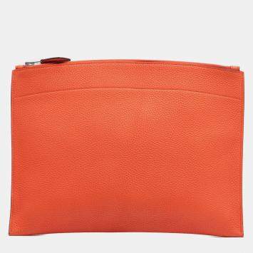 Pre Owned Hermes Orange Poppy Medium Togo Bazar Pouch