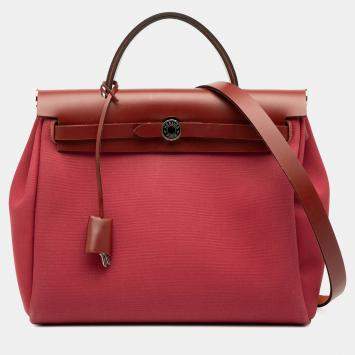 Pre Owned Hermes Pink Red Toile Herbag Zip Retourne Verso 31