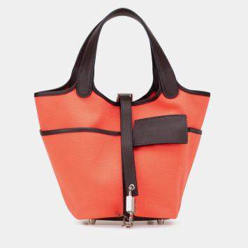 Pre Owned Hermes Rose Texas, Rouge Sellier Toile Goeland and Swift Cargo Picotin Lock 18