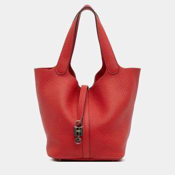 Pre Owned Hermes Rouge Vif Clemence Picotin Lock 22