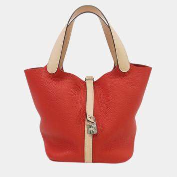 Pre Owned Hermes Red Bicolor Clemence and Swift Picotin Lock 22