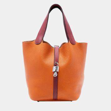 Pre Owned Hermes Orange Rubis Bicolor Clemence and Swift Picotin Lock 22