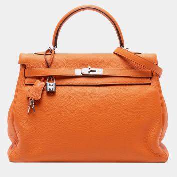 Pre Owned Hermes Orange Togo Kelly II Retourne 35