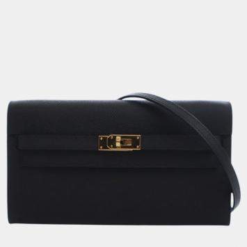 Pre Owned Hermes Black Epsom Kelly To Go Wallet