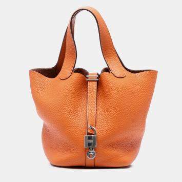 Pre Owned Hermes Orange Clemence Picotin Lock 18