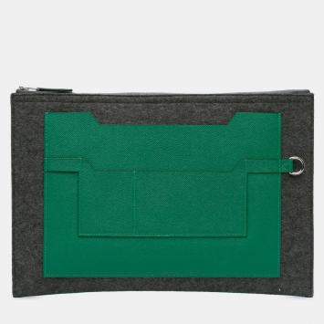 Pre Owned Hermes Green Grey Epsom and Felt Toodoo 37