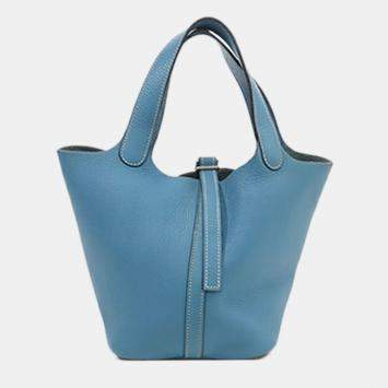 Pre Owned Hermes Picotin 18  Blue Clemence Bag