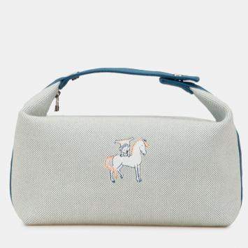 Pre Owned Hermes Blue Large Toile Bride A Brac Cabriole Case
