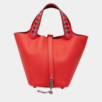 Pre Owned Hermes Rouge Epsom Tressage Picotin Lock 18
