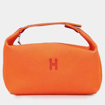 Pre Owned Hermes Orange Red Large Toile Bride A Brac