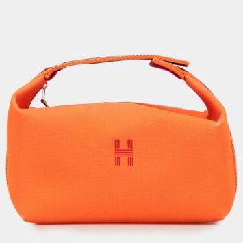 Pre Owned Hermes Orange Red Large Toile Bride A Brac