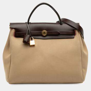 مملوكة مسبقًا Hermes Brown Red Toile Officier Vache Hunter Verso Herbag Zip 31