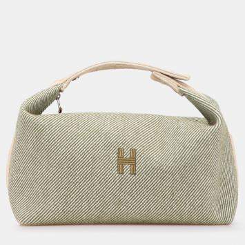 Pre Owned Hermes Green White Large Wool Bride A Brac H Natte Case