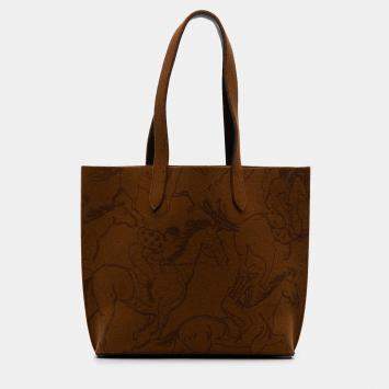 Pre Owned Hermes Brown Printed Felt Carrimi Tote MM