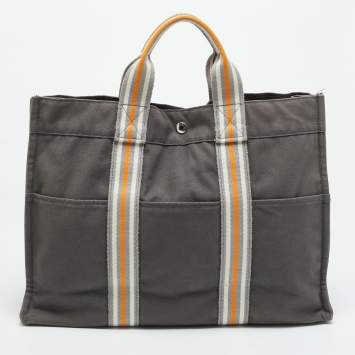 Pre Owned Hermes Fourre Tout Grey/Orange Canvas Tote
