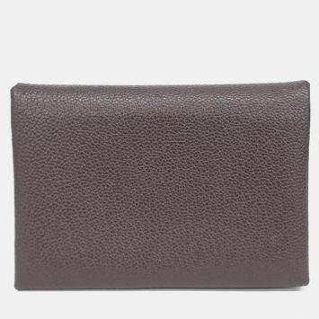Pre Owned Hermes Brown Leather Calvi Duo Card Holder