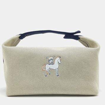 Pre Owned Hermes White Fabric Cabriole Bride A Brac Case