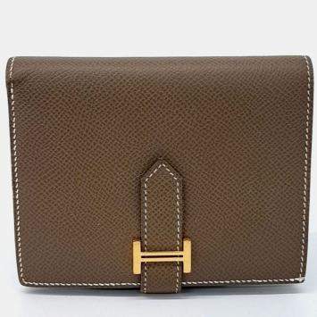 Pre Owned Hermes Brown Leather Bean Half Wallet