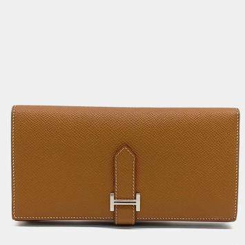 Pre Owned Hermes Brown Leather Bean Long Wallet