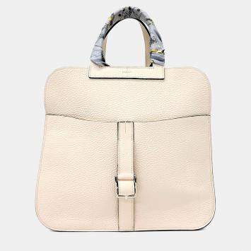Pre Owned Hermes Cream Leather Halzan Bag 31 A + Twilly