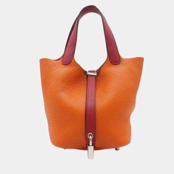 Pre Owned Hermes Orange, Rouge Grenat Bicolor Clemence and Swift Picotin Lock 18