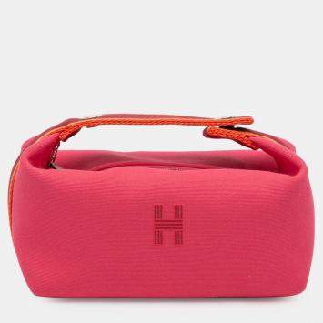 Pre Owned Hermes Pink Red Small Toile Bride-A-Brac Case