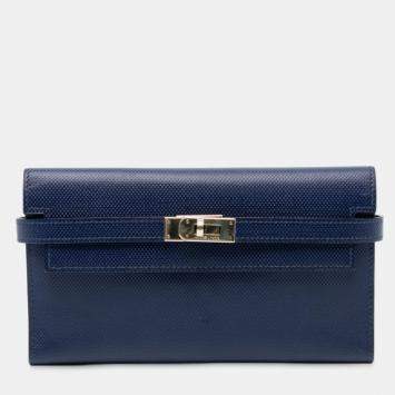 Pre Owned Hermes Blue Grain d’H Leather Kelly Longue Wallet