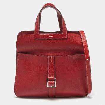 مملوكة مسبقًا Hermes Halzan 31 Rouge Piment Taurillon Clemence Leather Shoulder Bag
