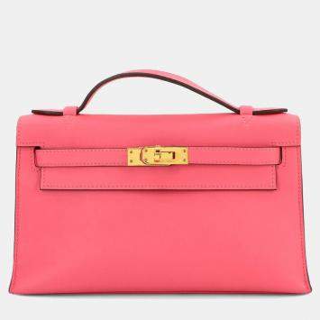 Pre Owned Hermes Swift Rose Azalee Pochette Kelly Handbag